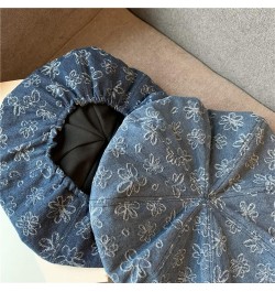 Women All-Match Japanese Berets Female Oversized Denim 8 Panels Painter Hats Slouchy Flower Octagonal Cap for Party Light Blu...