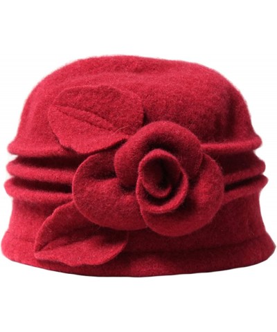 Fedoras Beret Hats for Women Pure Wool Dome Winter Floral Casual Warm Womens Berets Lady Autumn Soft Girls Red $13.77 Berets