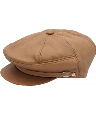 Lukkizara Genuine Leather Newsboy Ivy League Classic Flat Cap Tan $21.60 Newsboy Caps