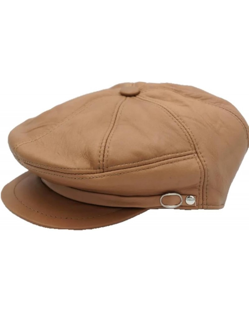 Lukkizara Genuine Leather Newsboy Ivy League Classic Flat Cap Tan $21.60 Newsboy Caps