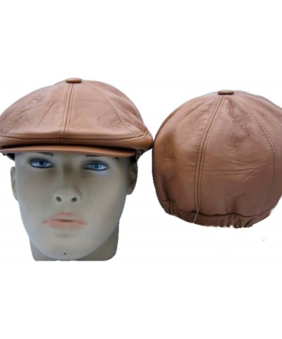 Lukkizara Genuine Leather Newsboy Ivy League Classic Flat Cap Tan $21.60 Newsboy Caps