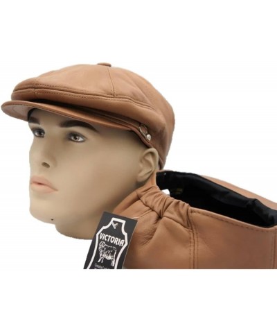 Lukkizara Genuine Leather Newsboy Ivy League Classic Flat Cap Tan $21.60 Newsboy Caps