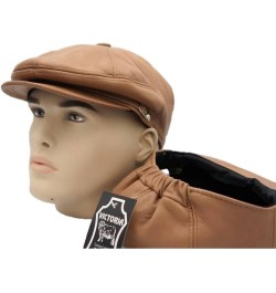 Lukkizara Genuine Leather Newsboy Ivy League Classic Flat Cap Tan $21.60 Newsboy Caps