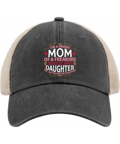 I'm A Proud Mom of A Freaking Awesome Daughter Baseball Cap Funny Hat AllBlack Black Hats for Men Gifts for Mom Sun Allblack ...