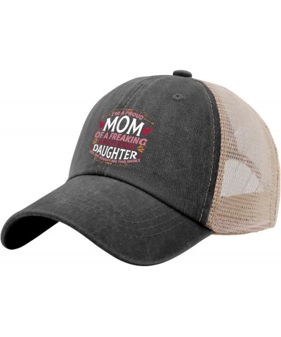 I'm A Proud Mom of A Freaking Awesome Daughter Baseball Cap Funny Hat AllBlack Black Hats for Men Gifts for Mom Sun Allblack ...