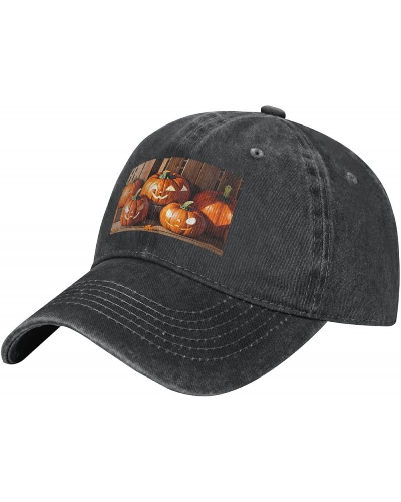 Black Fall Pumpkins Picture Adult Classic Denim hat : Comfortable, Light Unisex Suitable for Outdoor Sports Travel Black $14....