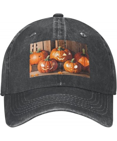 Black Fall Pumpkins Picture Adult Classic Denim hat : Comfortable, Light Unisex Suitable for Outdoor Sports Travel Black $14....