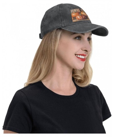 Black Fall Pumpkins Picture Adult Classic Denim hat : Comfortable, Light Unisex Suitable for Outdoor Sports Travel Black $14....