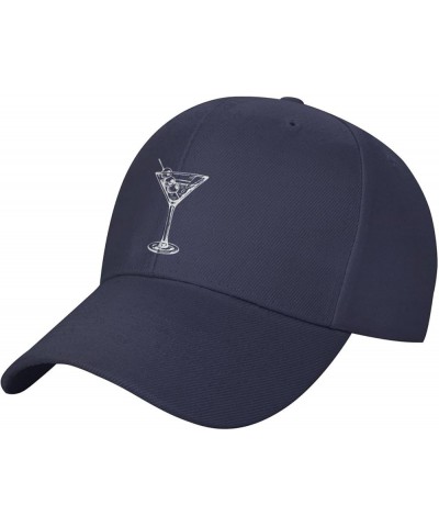 Martini Glass Hat Curved Brim Baseball Cap Adjustable Polo Style Dad Hat Black Navy Blue $10.55 Baseball Caps