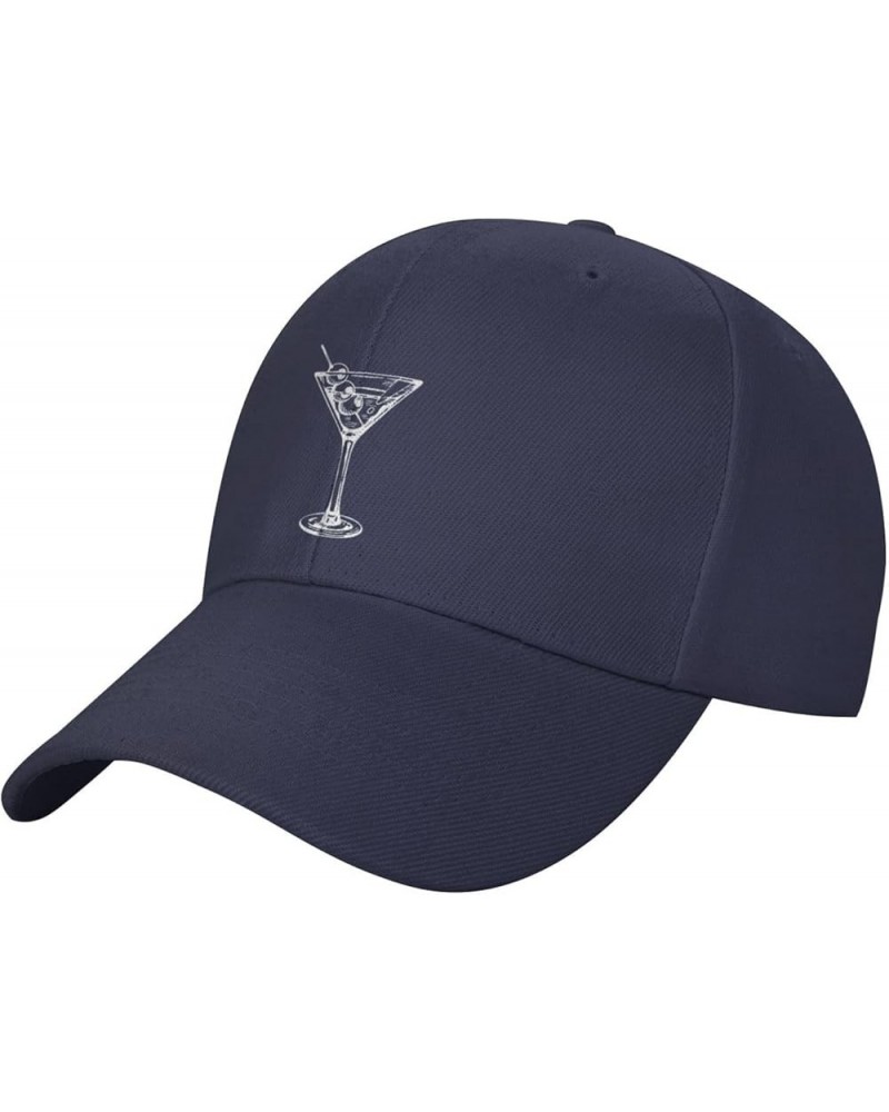 Martini Glass Hat Curved Brim Baseball Cap Adjustable Polo Style Dad Hat Black Navy Blue $10.55 Baseball Caps