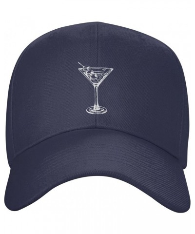 Martini Glass Hat Curved Brim Baseball Cap Adjustable Polo Style Dad Hat Black Navy Blue $10.55 Baseball Caps