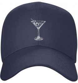 Martini Glass Hat Curved Brim Baseball Cap Adjustable Polo Style Dad Hat Black Navy Blue $10.55 Baseball Caps