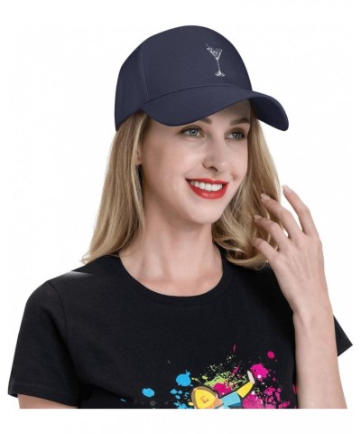 Martini Glass Hat Curved Brim Baseball Cap Adjustable Polo Style Dad Hat Black Navy Blue $10.55 Baseball Caps