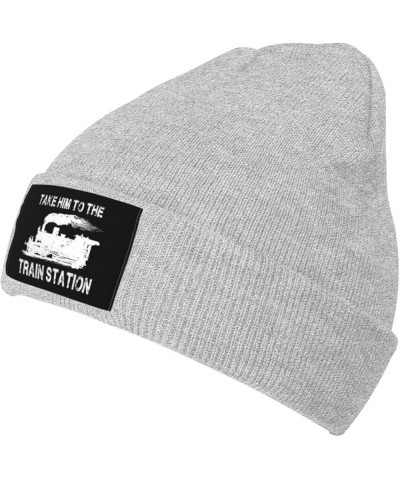 Take Em to The Train Station Winter Beanie Hats for Men Women,Warm Cozy Knitted Cuffed Skull Cap Gray $9.22 Skullies & Beanies