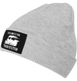 Take Em to The Train Station Winter Beanie Hats for Men Women,Warm Cozy Knitted Cuffed Skull Cap Gray $9.22 Skullies & Beanies