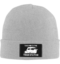 Take Em to The Train Station Winter Beanie Hats for Men Women,Warm Cozy Knitted Cuffed Skull Cap Gray $9.22 Skullies & Beanies