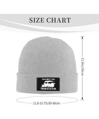 Take Em to The Train Station Winter Beanie Hats for Men Women,Warm Cozy Knitted Cuffed Skull Cap Gray $9.22 Skullies & Beanies