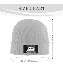 Take Em to The Train Station Winter Beanie Hats for Men Women,Warm Cozy Knitted Cuffed Skull Cap Gray $9.22 Skullies & Beanies