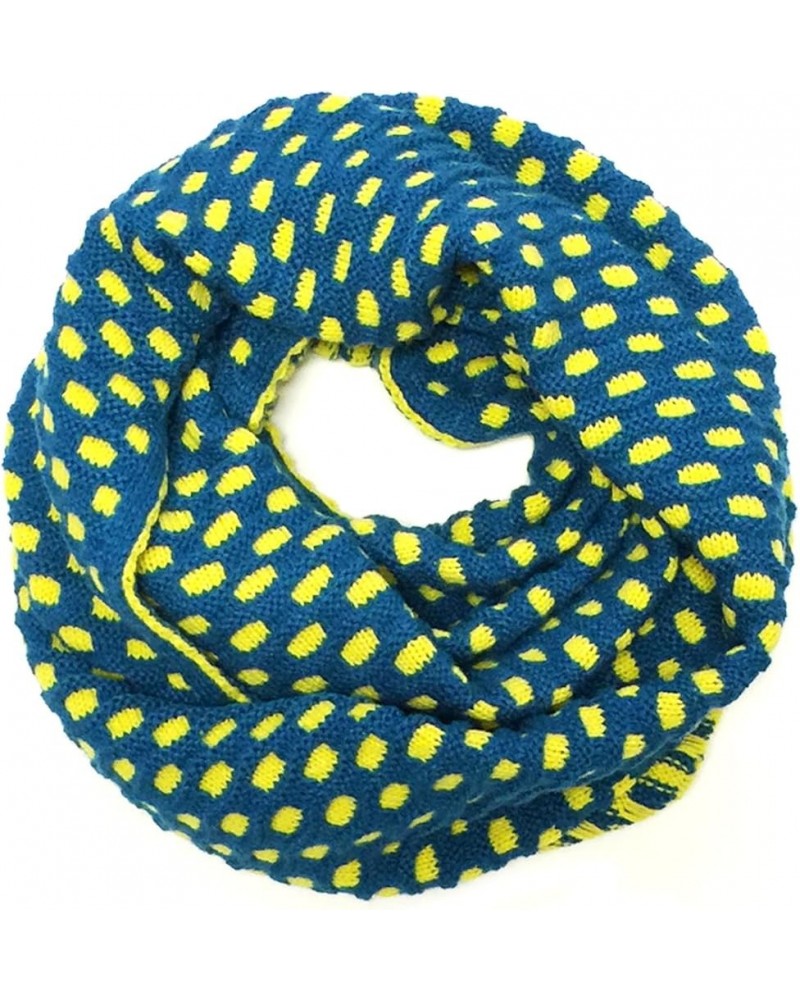 Two Tone Warm Winter Knit Infinity Scarf Dark Teal & Yellow $12.17 Scarves