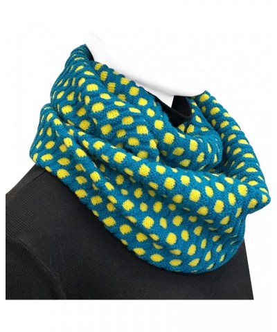 Two Tone Warm Winter Knit Infinity Scarf Dark Teal & Yellow $12.17 Scarves