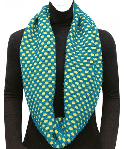 Two Tone Warm Winter Knit Infinity Scarf Dark Teal & Yellow $12.17 Scarves