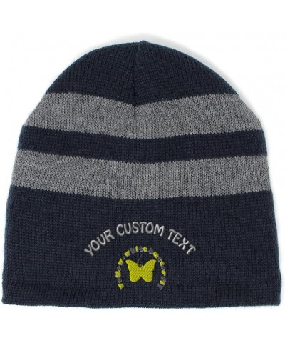 Custom Striped Beanie for Men & Women Yellow-White Butterfly Acrylic Fleece Skull Cap Hats 1 Size Navy Personalized Text Here...