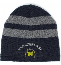 Custom Striped Beanie for Men & Women Yellow-White Butterfly Acrylic Fleece Skull Cap Hats 1 Size Navy Personalized Text Here...