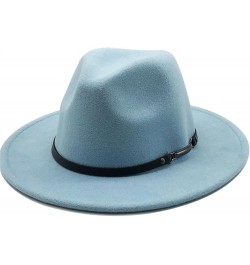 Women Men Woolen Fedora Hat with Leather Ribbon Gentleman Lady Wide Brim Jazz Church Panama Cap Sky Blue $19.85 Fedoras