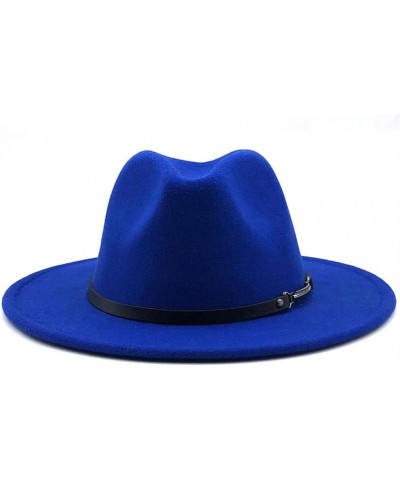 Women Men Woolen Fedora Hat with Leather Ribbon Gentleman Lady Wide Brim Jazz Church Panama Cap Sky Blue $19.85 Fedoras