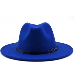 Women Men Woolen Fedora Hat with Leather Ribbon Gentleman Lady Wide Brim Jazz Church Panama Cap Sky Blue $19.85 Fedoras