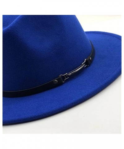 Women Men Woolen Fedora Hat with Leather Ribbon Gentleman Lady Wide Brim Jazz Church Panama Cap Sky Blue $19.85 Fedoras