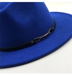 Women Men Woolen Fedora Hat with Leather Ribbon Gentleman Lady Wide Brim Jazz Church Panama Cap Sky Blue $19.85 Fedoras