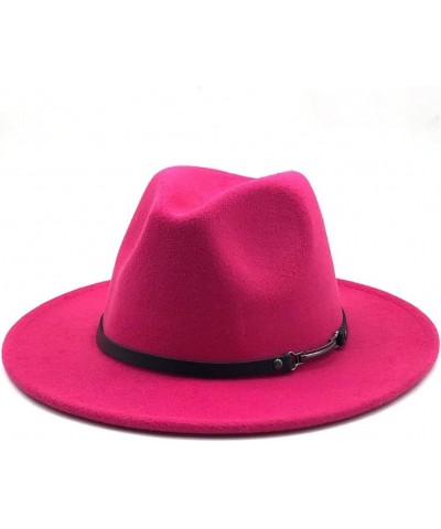 Women Men Woolen Fedora Hat with Leather Ribbon Gentleman Lady Wide Brim Jazz Church Panama Cap Sky Blue $19.85 Fedoras