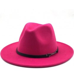 Women Men Woolen Fedora Hat with Leather Ribbon Gentleman Lady Wide Brim Jazz Church Panama Cap Sky Blue $19.85 Fedoras