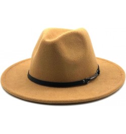 Women Men Woolen Fedora Hat with Leather Ribbon Gentleman Lady Wide Brim Jazz Church Panama Cap Sky Blue $19.85 Fedoras