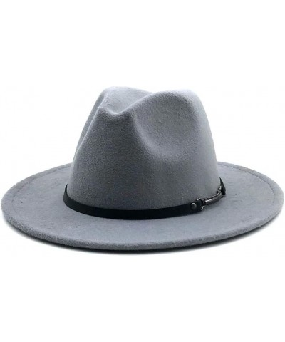 Women Men Woolen Fedora Hat with Leather Ribbon Gentleman Lady Wide Brim Jazz Church Panama Cap Sky Blue $19.85 Fedoras