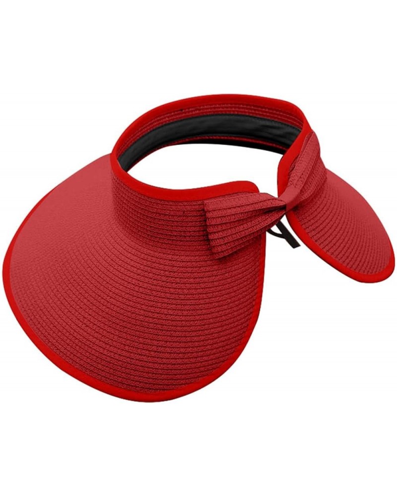 Women Empty Top Bucket Hat Summer Roll Up Beach Hat Wide Brim Foldable Straw Sun Hat Sunshade Sunscreen Hat Red $6.44 Bucket ...