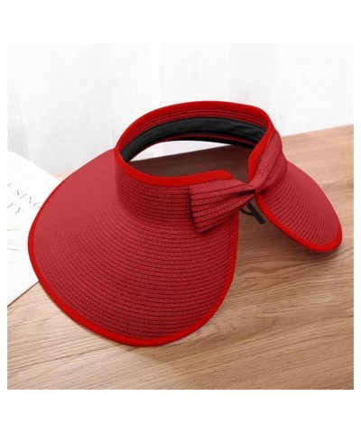 Women Empty Top Bucket Hat Summer Roll Up Beach Hat Wide Brim Foldable Straw Sun Hat Sunshade Sunscreen Hat Red $6.44 Bucket ...