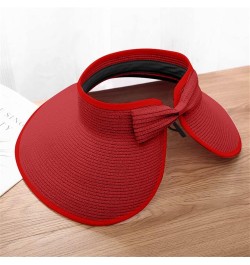 Women Empty Top Bucket Hat Summer Roll Up Beach Hat Wide Brim Foldable Straw Sun Hat Sunshade Sunscreen Hat Red $6.44 Bucket ...