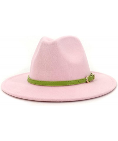 Fedora Hat Soft Woolen Felt Fashion Panama Hats Packable Wide Brim Hat with Belt Buckle for Men Women(Medium/Large) Pink 2 $1...