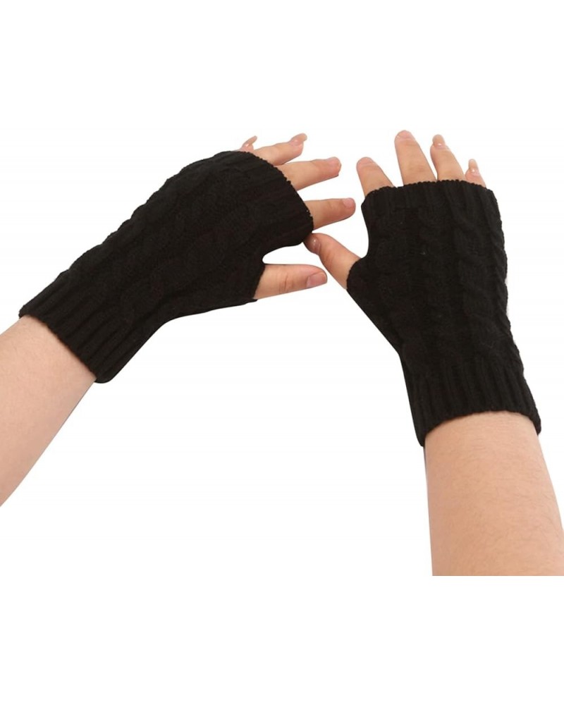 Ladies Breathable Gloves Winter Women Fashion Knitted Plush Twist Windproof Warm Thickened Fingered Plus Gloves Black $7.30 B...