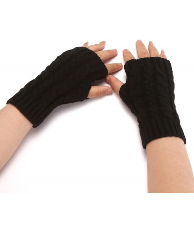 Ladies Breathable Gloves Winter Women Fashion Knitted Plush Twist Windproof Warm Thickened Fingered Plus Gloves Black $7.30 B...