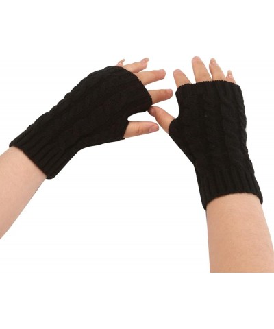 Ladies Breathable Gloves Winter Women Fashion Knitted Plush Twist Windproof Warm Thickened Fingered Plus Gloves Black $7.30 B...