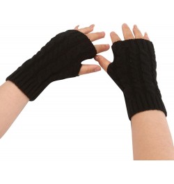 Ladies Breathable Gloves Winter Women Fashion Knitted Plush Twist Windproof Warm Thickened Fingered Plus Gloves Black $7.30 B...