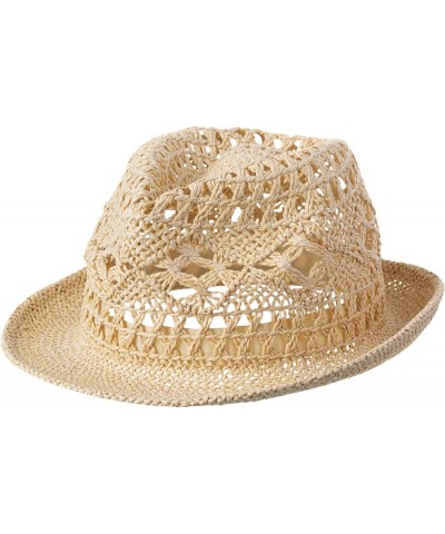 Chic Cream Summer Open Weave Straw Fedora - 11" x 10.5" (1 Pc.) - Ultra-Breathable & Stylish Unisex Hat - Perfect for Sun Pro...