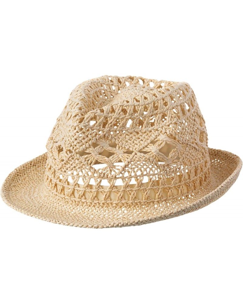 Chic Cream Summer Open Weave Straw Fedora - 11" x 10.5" (1 Pc.) - Ultra-Breathable & Stylish Unisex Hat - Perfect for Sun Pro...