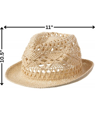 Chic Cream Summer Open Weave Straw Fedora - 11" x 10.5" (1 Pc.) - Ultra-Breathable & Stylish Unisex Hat - Perfect for Sun Pro...