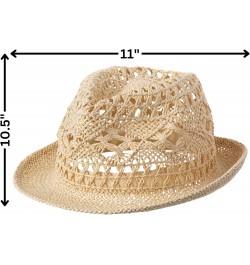 Chic Cream Summer Open Weave Straw Fedora - 11" x 10.5" (1 Pc.) - Ultra-Breathable & Stylish Unisex Hat - Perfect for Sun Pro...