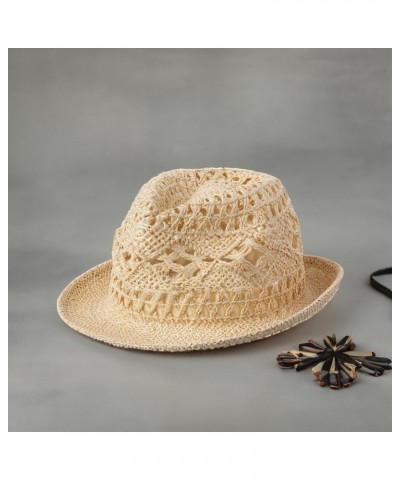 Chic Cream Summer Open Weave Straw Fedora - 11" x 10.5" (1 Pc.) - Ultra-Breathable & Stylish Unisex Hat - Perfect for Sun Pro...