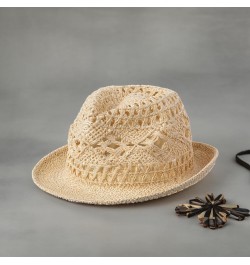 Chic Cream Summer Open Weave Straw Fedora - 11" x 10.5" (1 Pc.) - Ultra-Breathable & Stylish Unisex Hat - Perfect for Sun Pro...